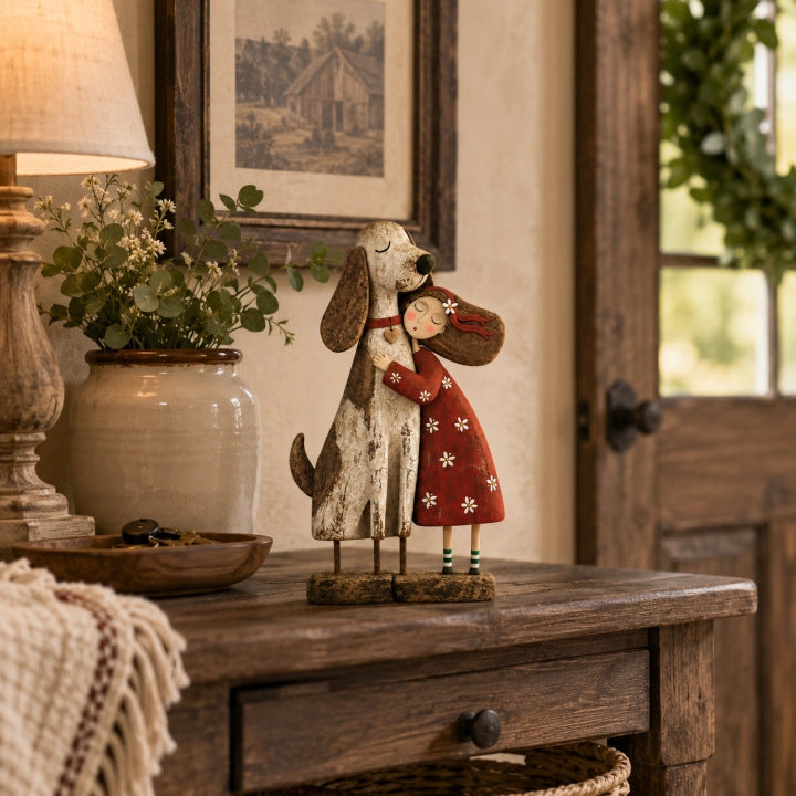 💕 Best Friends Forever – Rustic Pet Hugging Figurine
