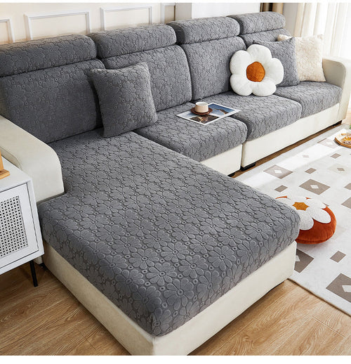 Luxury Floral Stretch Sofa Cover – Soft Jacquard, Full-Fit & Elegant