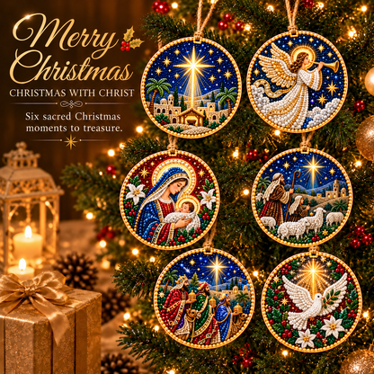 🎄✝️ Christian Christmas DIY Diamond Painting Ornaments Kit (6 PCS)