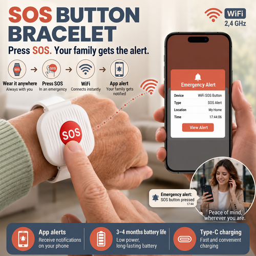 🚨 One-Touch WiFi SOS Alert Bracelet – Instant Family App Notifications, IP67 Water Resistance & Rechargeable Design！！！