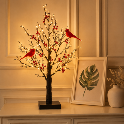 🐦Vintage Glowing Cardinal Tree with Electric Cardinal & Berries
