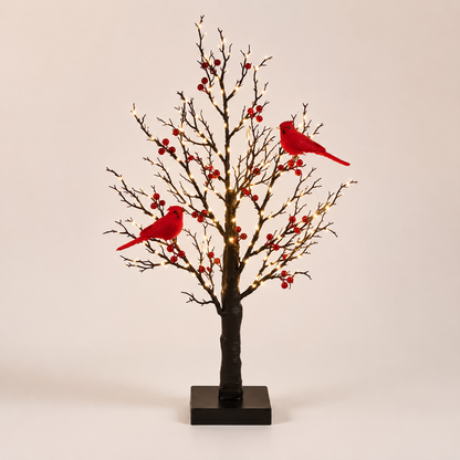 🐦Vintage Glowing Cardinal Tree with Electric Cardinal & Berries