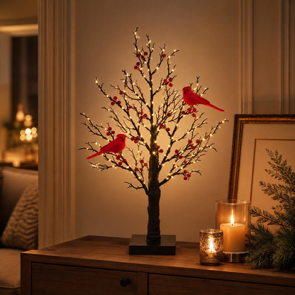🐦Vintage Glowing Cardinal Tree with Electric Cardinal & Berries