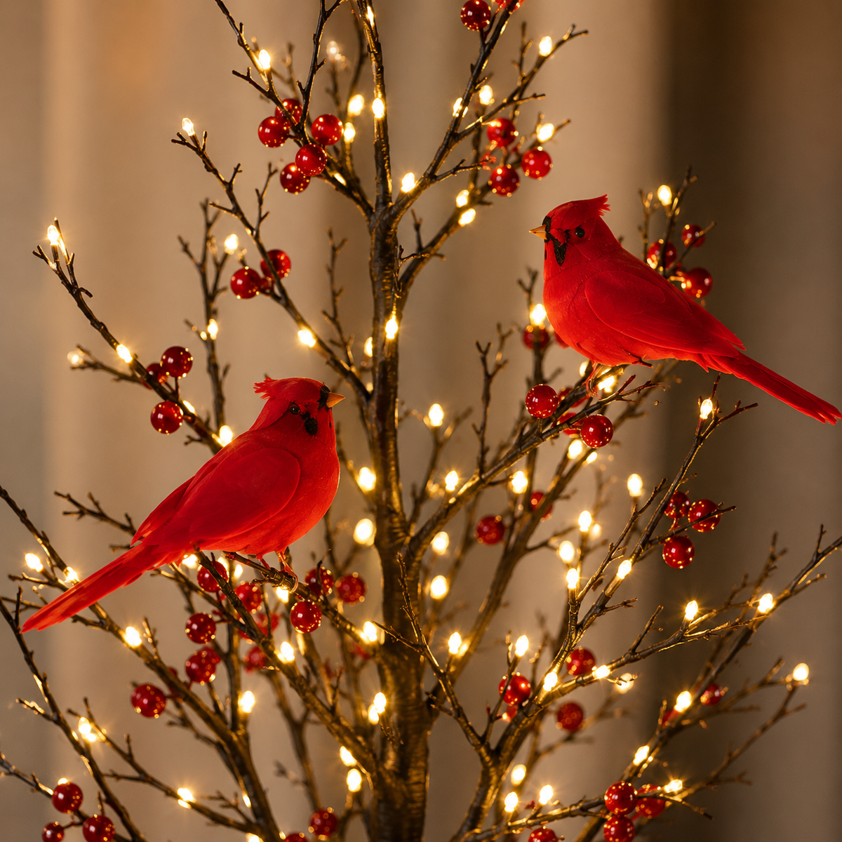 🐦Vintage Glowing Cardinal Tree with Electric Cardinal & Berries