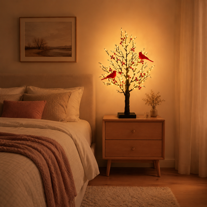 🐦Vintage Glowing Cardinal Tree with Electric Cardinal & Berries