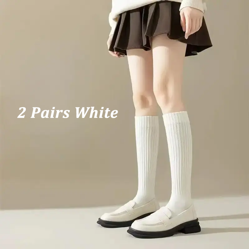 Women's 2-Pair Thick Cute Slim-Fit Solid Color Calf Boot Socks