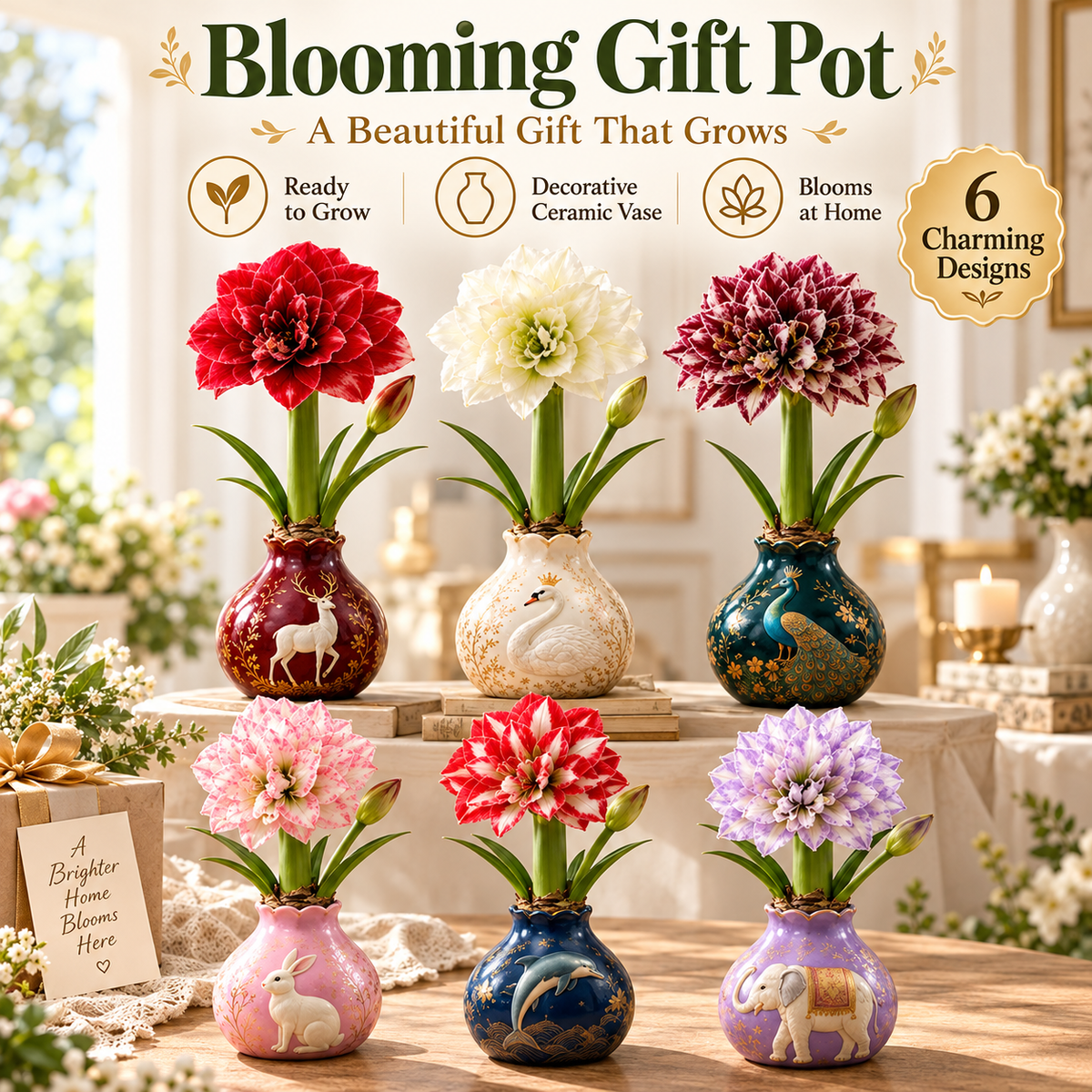 🌱Grow Your Own Amaryllis – Blooming Gift Pot with Decorative Animal Vase