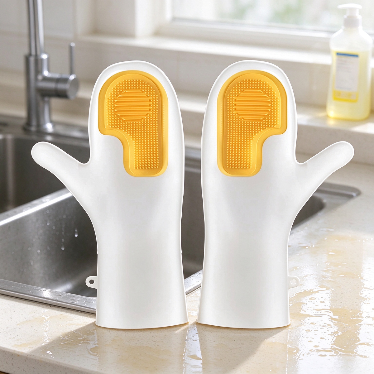 Dishwashing Gloves with Built-In Silicone Scrubber!!!