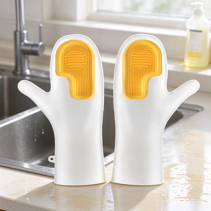 Dishwashing Gloves with Built-In Silicone Scrubber!!!