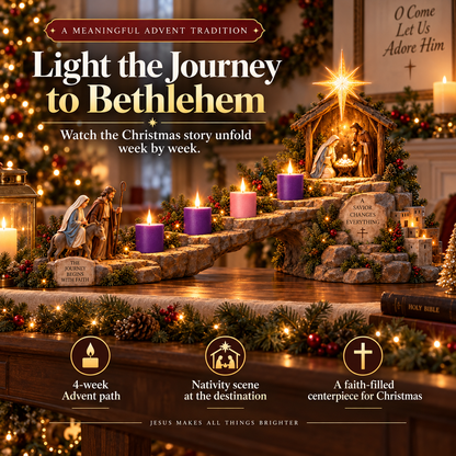 🕊️  ✝️ Journey to Bethlehem – 4-Week Lighted Advent Nativity Countdown