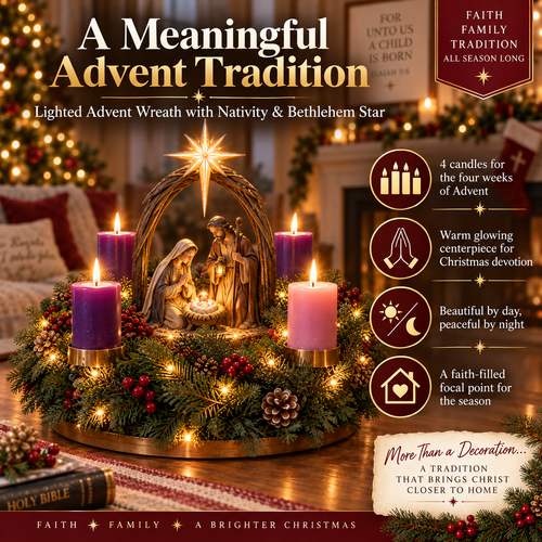 49% OFF✝️ Lighted Nativity Advent Wreath – A Sacred 4-Week Christmas Tradition🕯️