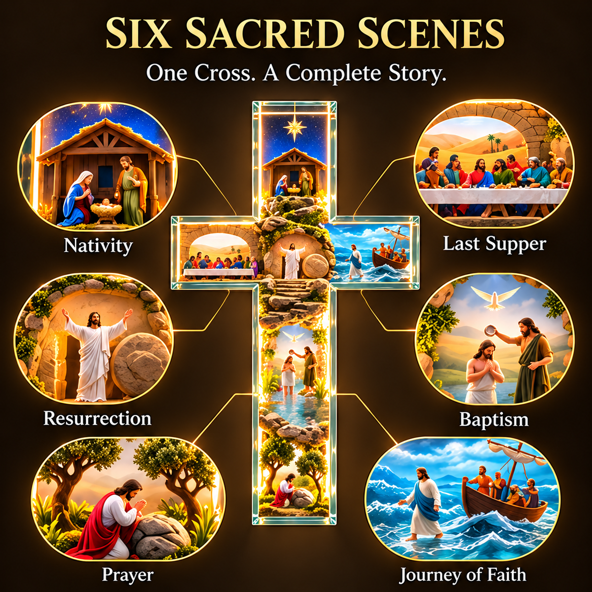 🙏✝️ The Story of Jesus Illuminated Cross ✨ 6 Biblical Scenes & Meaningful Christian Gift