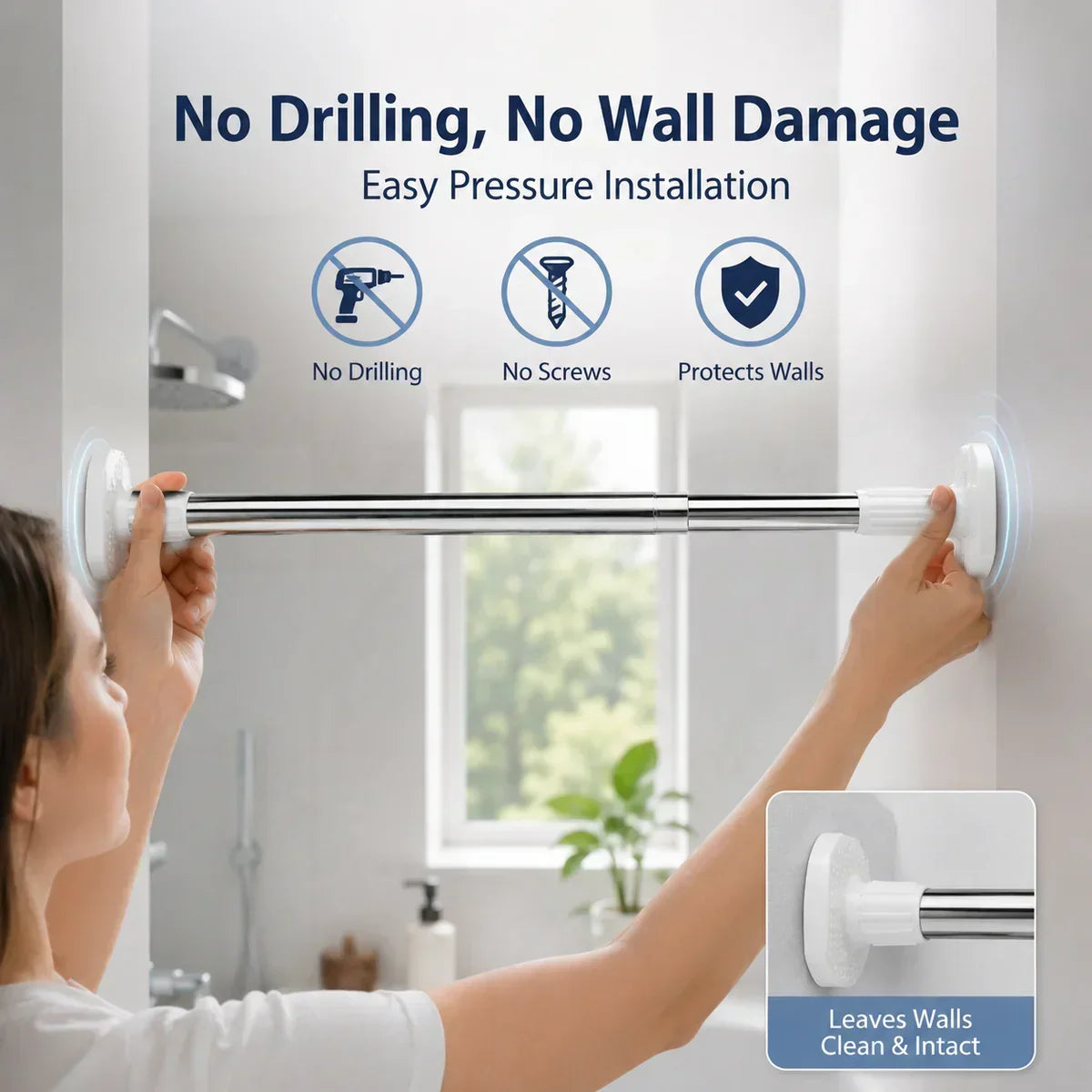 Adjustable No-Drill Rod – Easy Installation Without Drilling 🏠