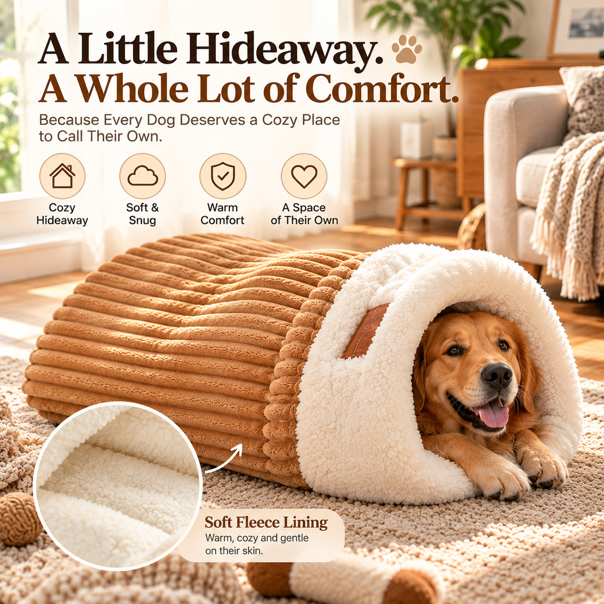 🐶 Plush Cozy Cave Dog Bed – Soft Enclosed Pet Retreat