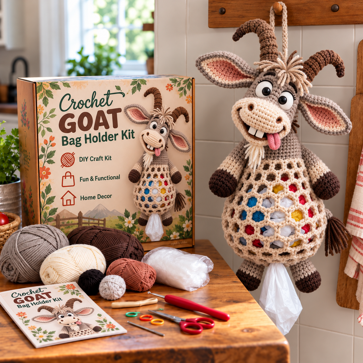 🔥LAST DAY 49% OFF – 🌼 Cottage Harvest Keepers™ — Crochet Animal Bag Holder DIY Kit | 8 Adorable Designs