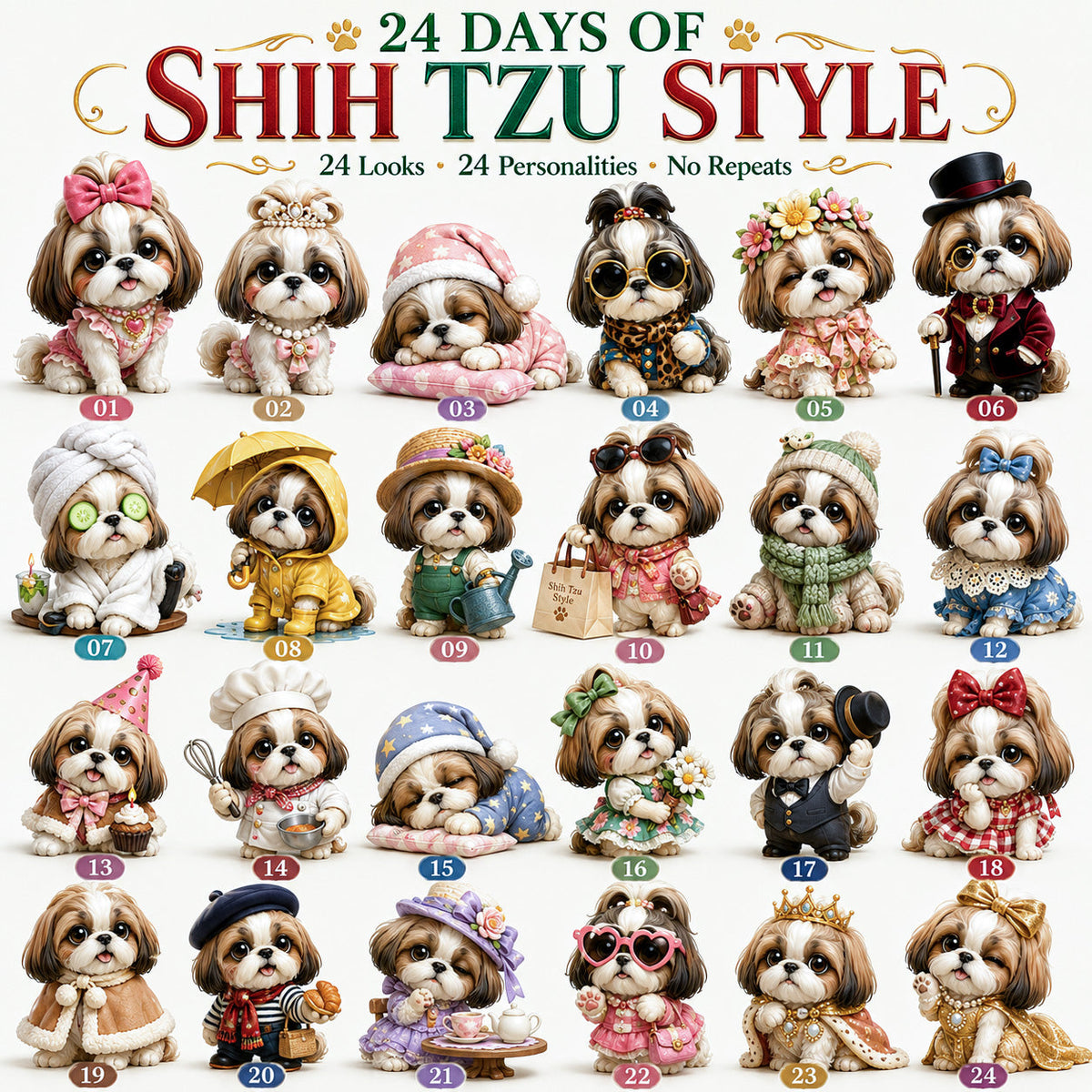 🎀NEW ARRIVAL - 🐾24 Days of Shih Tzu Style Advent Calendar – 24 Unique Shih Tzu Collectibles 🐾
