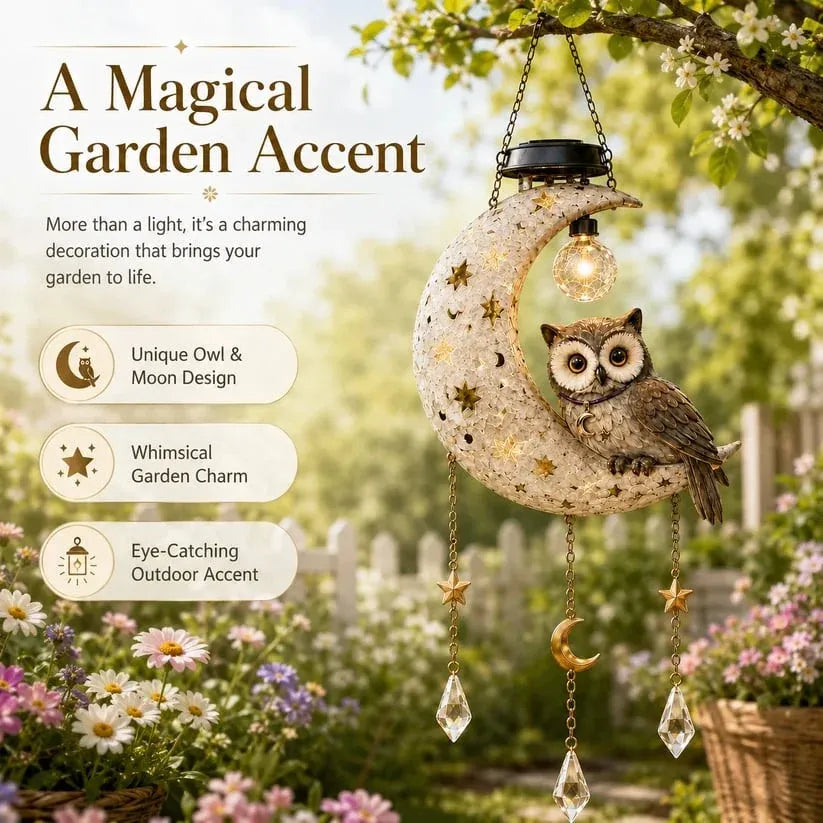 ✨🦉 Magical Moon Owl Solar Hanging Light