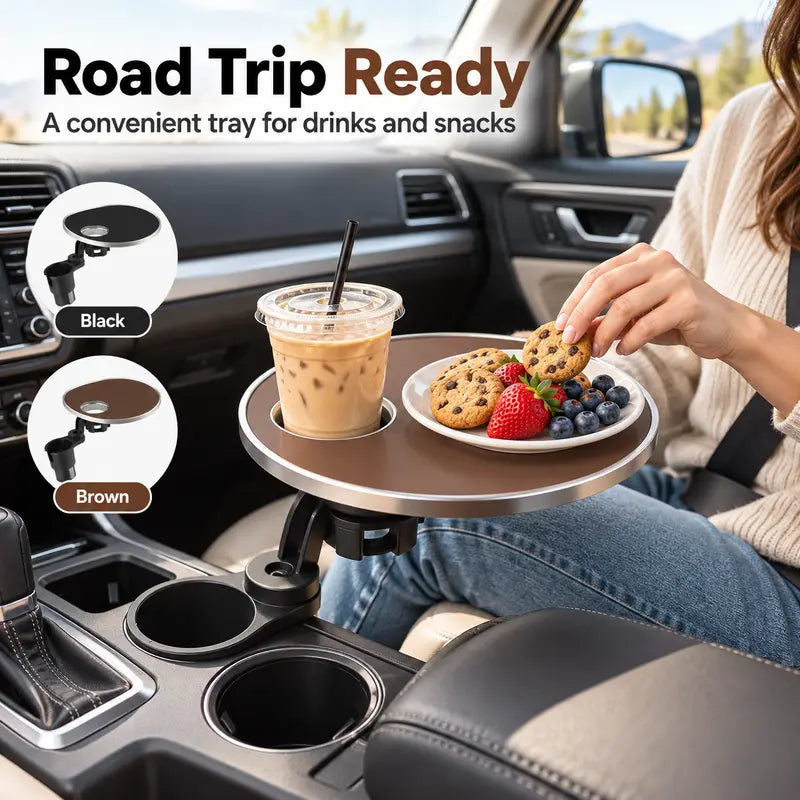 🚗 360° Swivel Car Cup Holder Tray – Adjustable Food & Drink Table