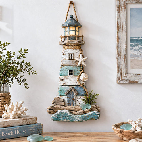 Coastal Driftwood Lighthouse Wall Decor 🌊🗼 – Rustic Seaside Home Accent