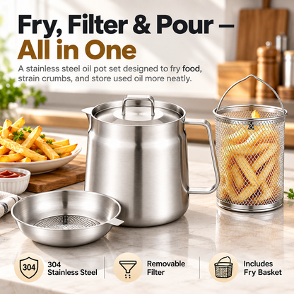 🔥3-in-1 Stainless Steel Deep Fryer Pot with Oil Filter & Fry Basket