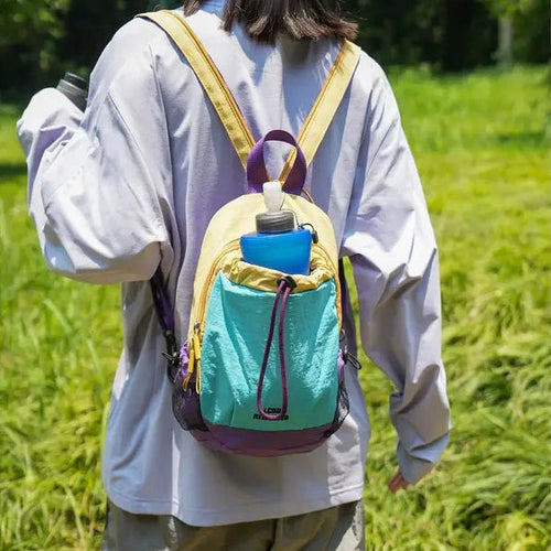 🎒Unisex Color Block Mini Backpack – Lightweight Water-Resistant Nylon Daypack