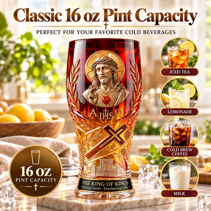 ✝️ King of Kings 16oz Christian Pint Glass – Faith-Inspired Gift