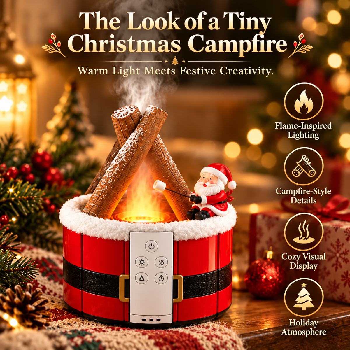 🎄🔥 Magical Christmas Campfire Aroma Diffuser – Realistic Flame-Effect Mist & Cozy Holiday Glow 🎅🍪