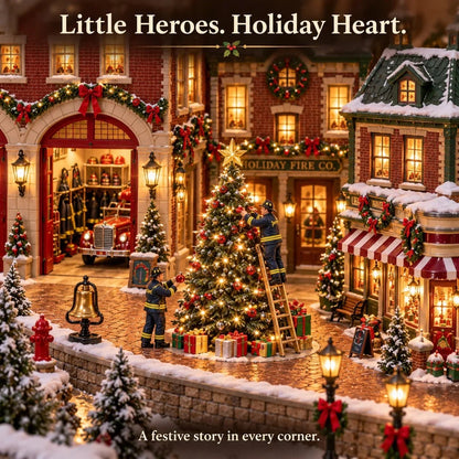 💥🏆Christmas Fire Rescue Village 🚒🎄 – Lighted Holiday Scene Featuring Festive Firefighters 🚒✨