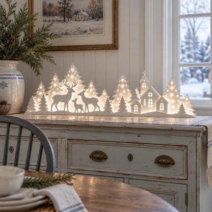 🎁Last Day 49% OFF🔥🦌 LED Christmas Deer & Village Window Decor | 2-Piece Lighted Scene