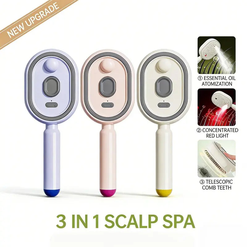💆 3-in-1 Scalp Spray Massage Comb – Fine Mist Hair Brush with Red Light & Easy-Clean Design