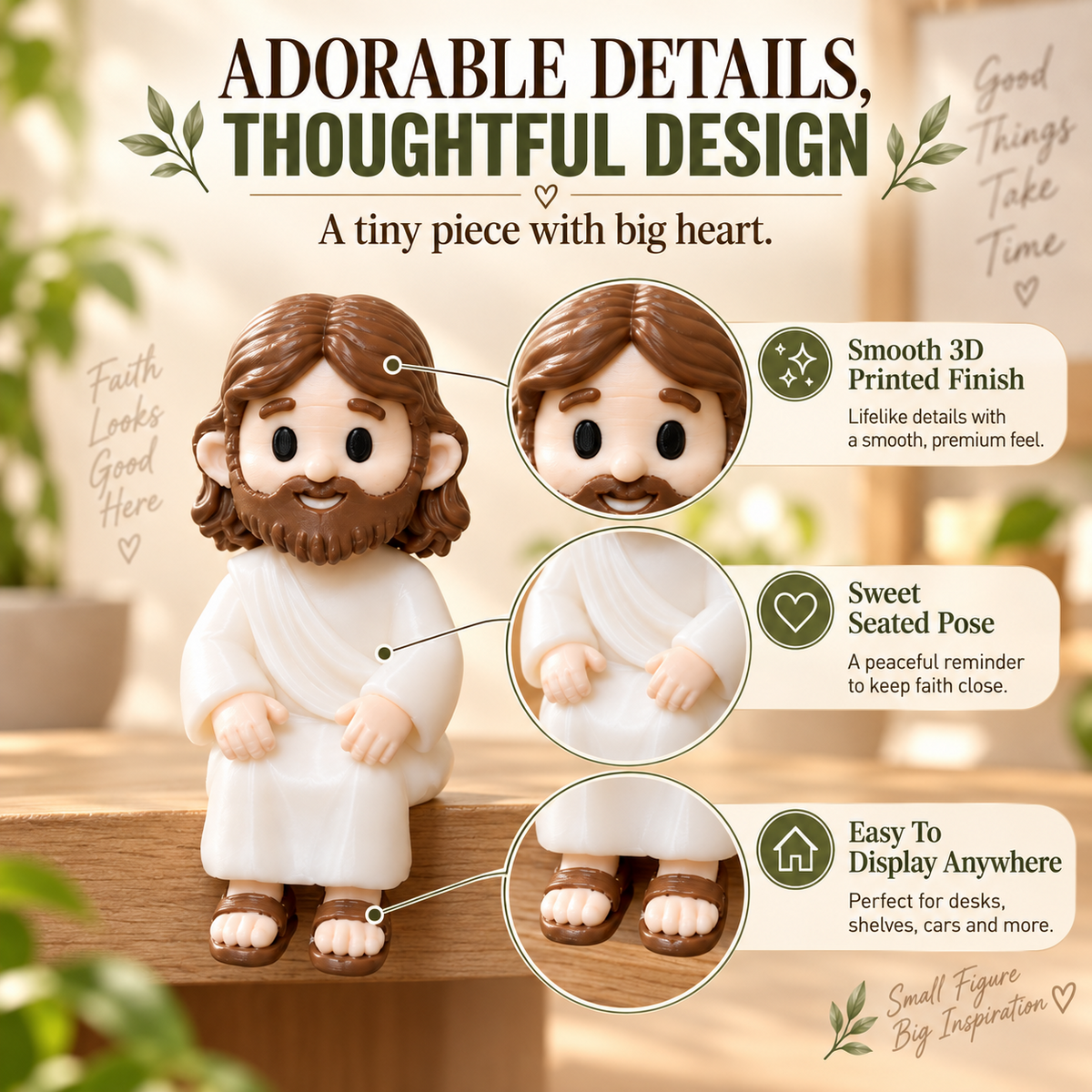 🙏 Sitting Mini Jesus – 3D Printed Faith Reminder Figurine(3pcs)
