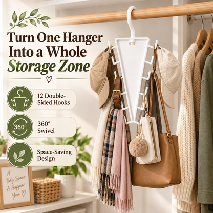 V-Shaped Double-Sided Closet Organizer – 360° Swivel Space-Saving Hanger