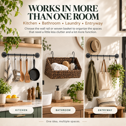 Wall Storage Organizer – Hanging Rail or Woven Basket