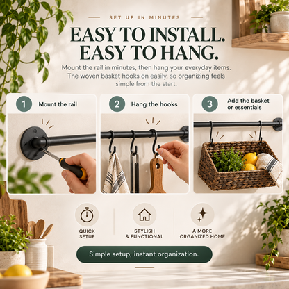 Wall Storage Organizer – Hanging Rail or Woven Basket