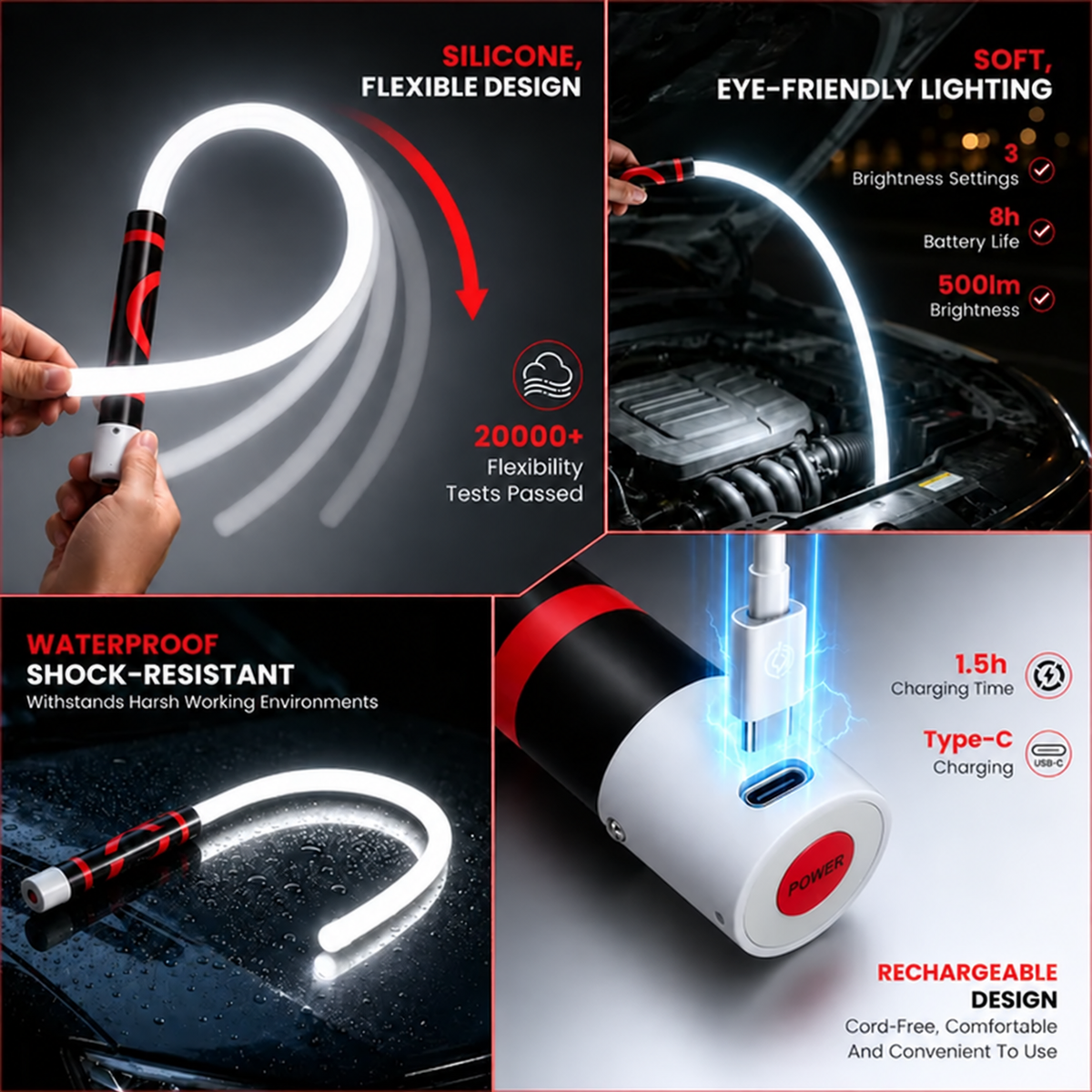 Flexible LED Inspection Light – Bendable Rechargeable Work Light for Tight Spaces