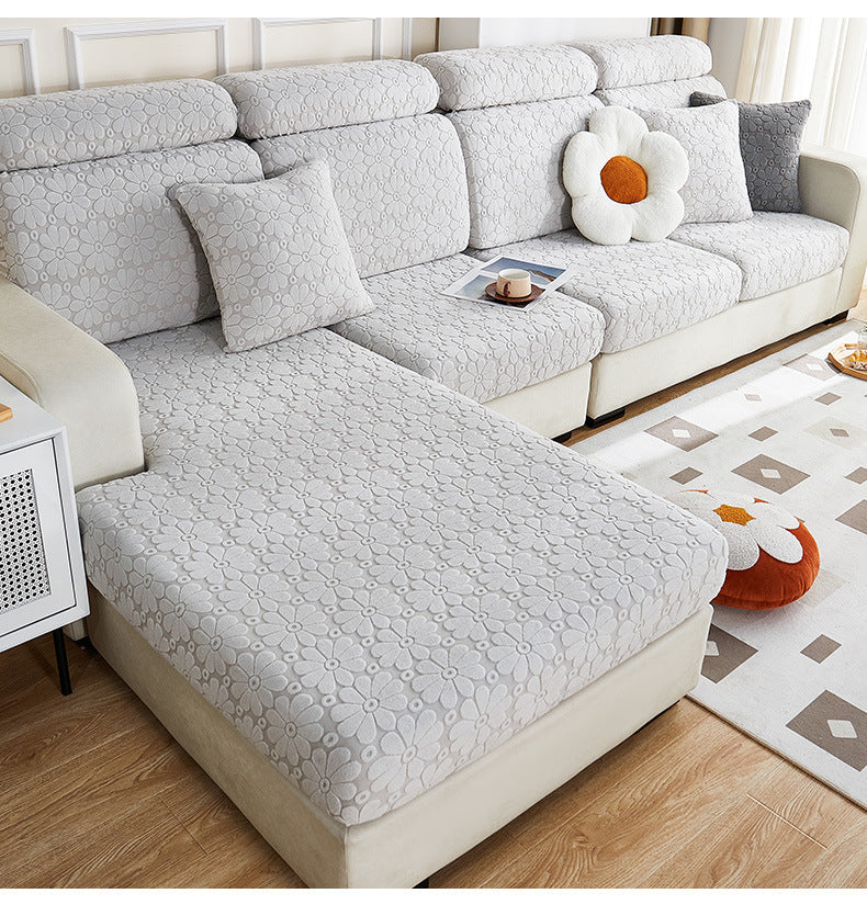 Luxury Floral Stretch Sofa Cover – Soft Jacquard, Full-Fit & Elegant