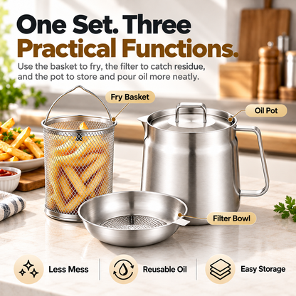 🔥Best Sale🔥-🍟 3-in-1 Stainless Steel Deep Fryer Pot with Oil Filter & Fry Basket