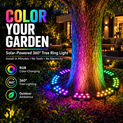🏡🌈 Solar RGB Tree Ring Light – 7-Color Outdoor Landscape Uplighting