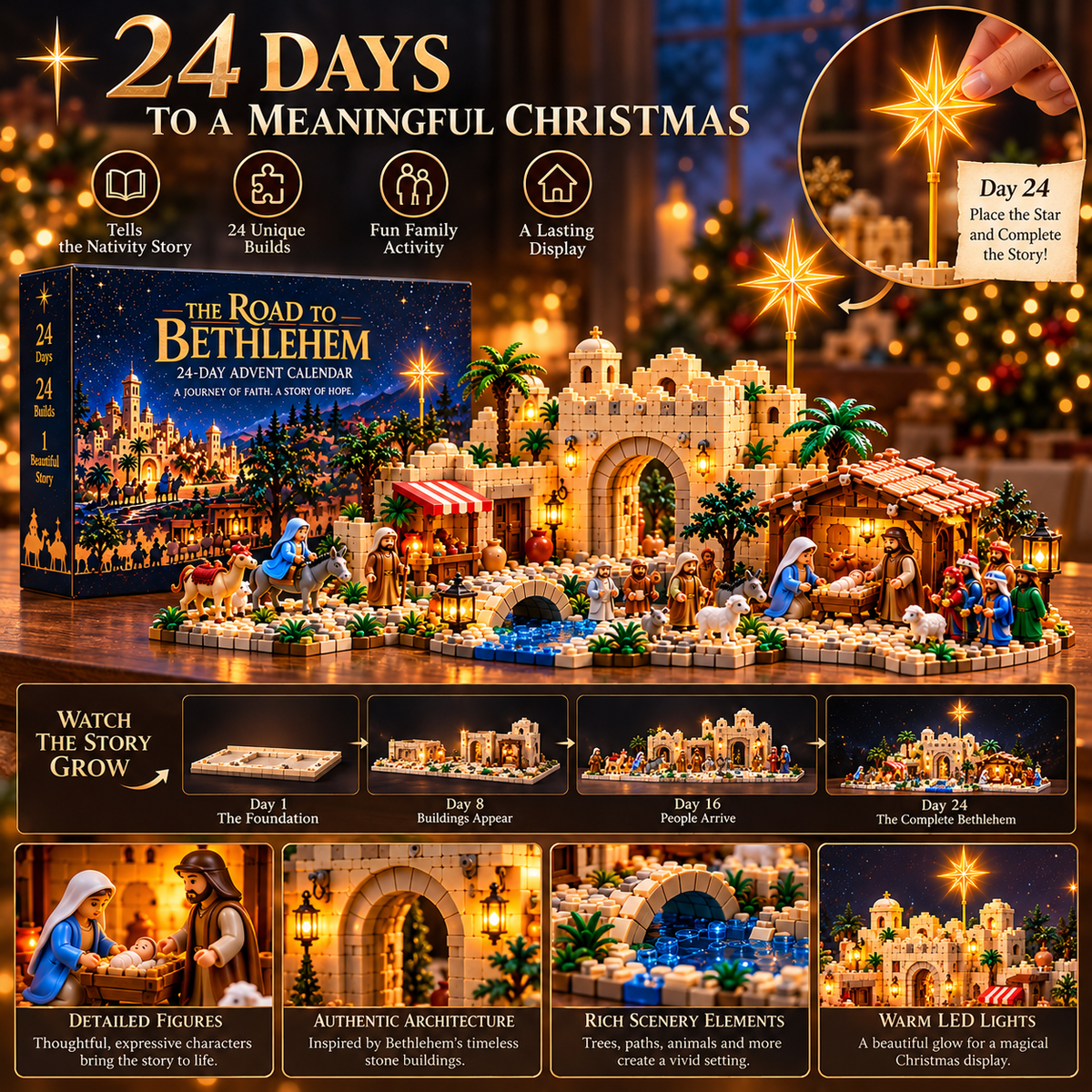 ✝️ The Road to Bethlehem™ – 24-Day Nativity Advent Calendar | Buildable Christian Christmas Story Set & Family Faith Gift 🎄