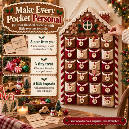 ⏳ Last Day 49% OFF – 🧶 DIY Crochet Advent Calendar Kit | 24 Refillable Pockets, 4 Christmas Characters & Complete Crochet Materials 🎄