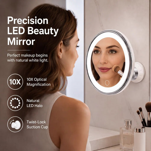 ✨ 10X Lighted Vanity Mirror with Secure Suction Mount, Dual-Power Design & Precision Makeup View 💄🔍
