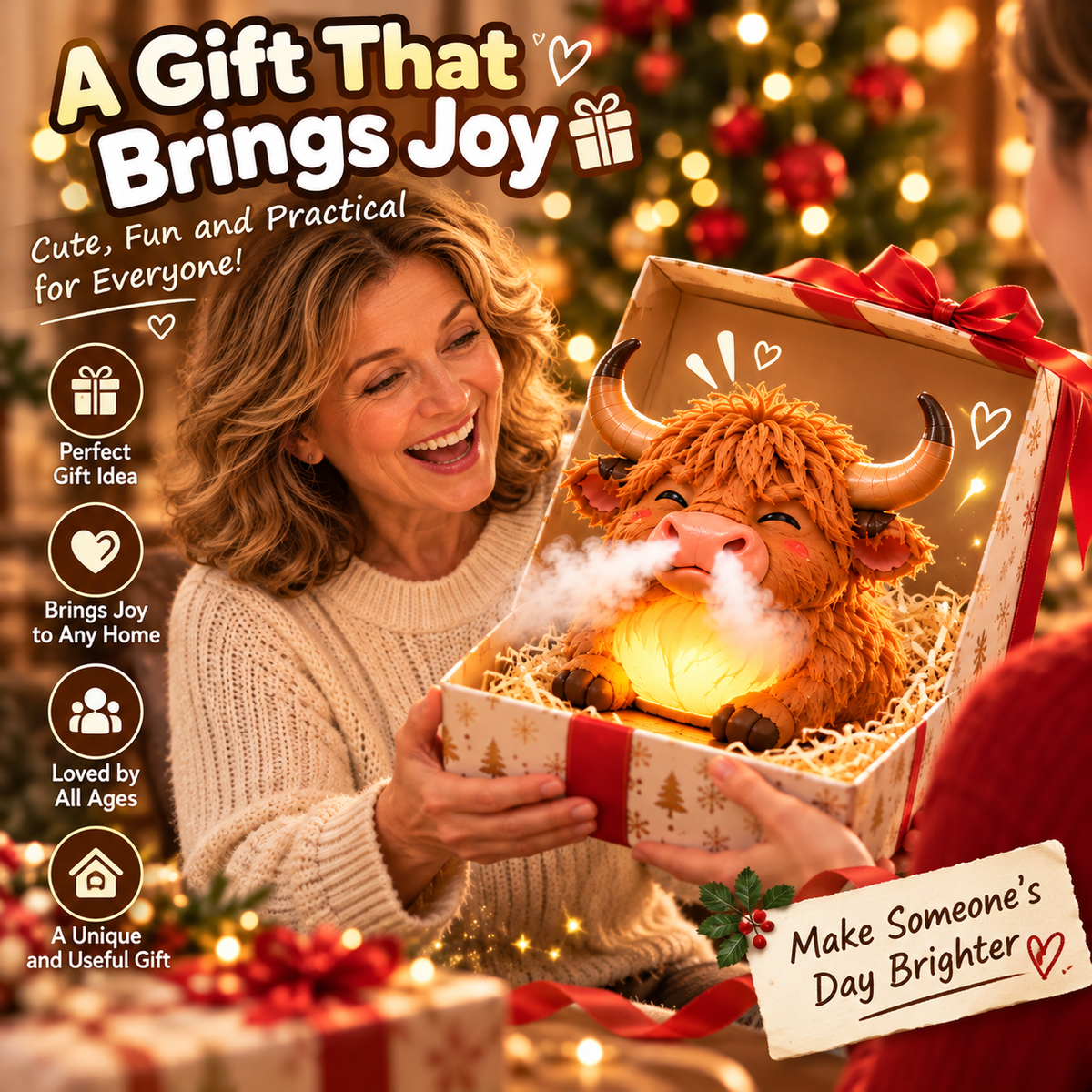 🐮Highland Cow Huff™💡 – Tap-to-Puff Humidifier & Colorful Night Light