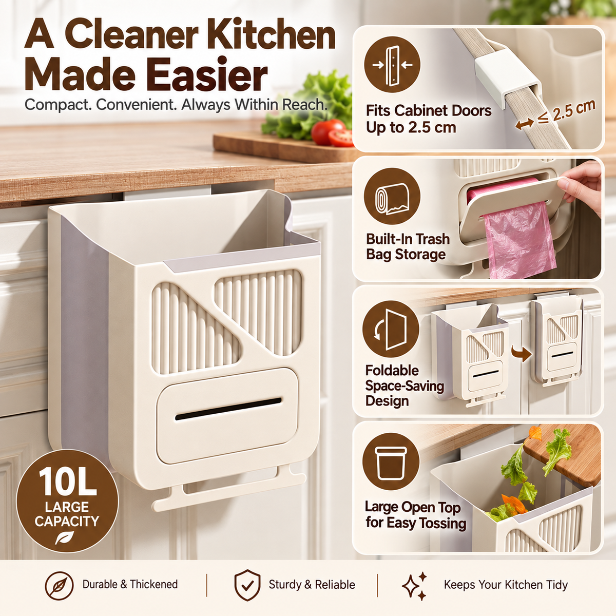 Hanging Kitchen Trash Can for Cabinet Door