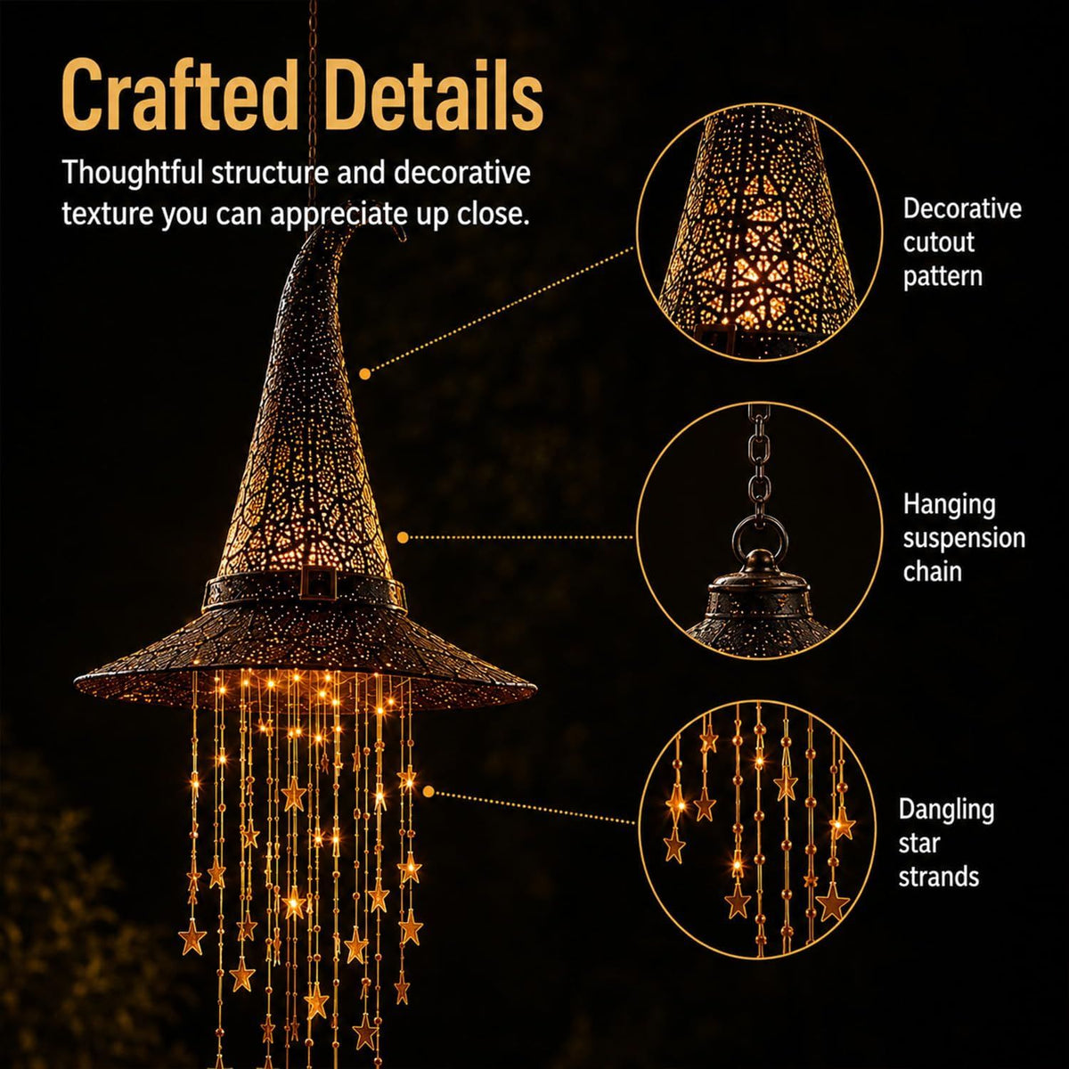 🔥LAST DAY 50% OFF-🪄Lighted Witch Hat Hanging Chime, Halloween Hanging Witch Hats with Lights