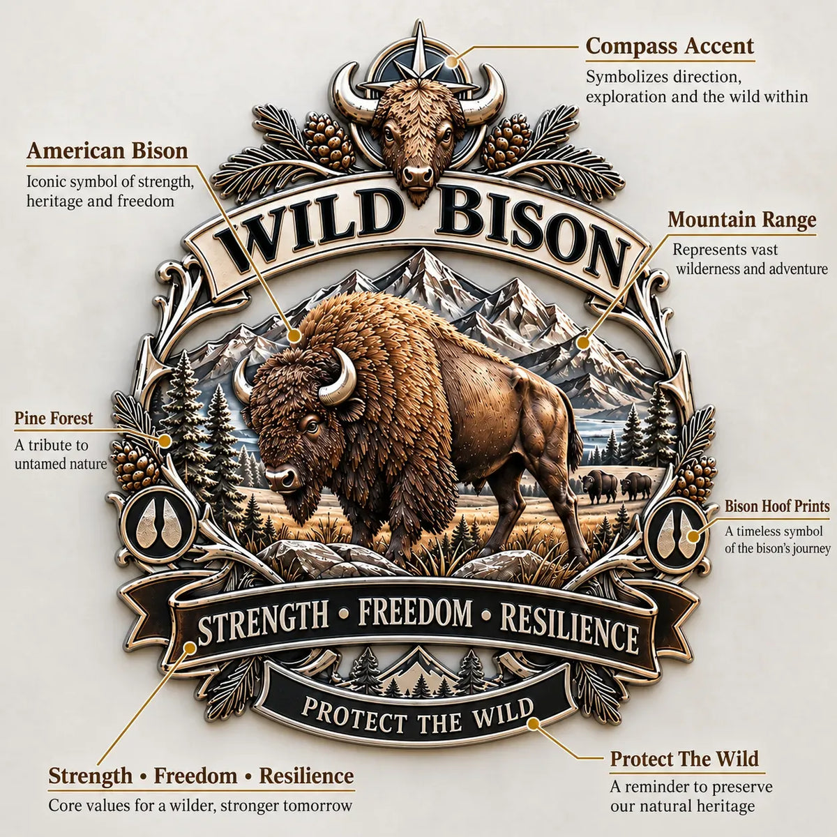 🦬Wild Bison 3D Metal Car Emblem – Strength · Freedom · Resilience