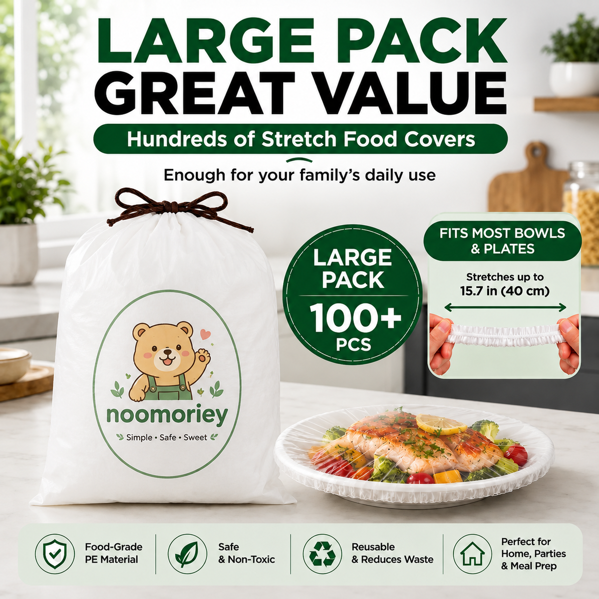 🍽️ 100PCS Disposable Stretch Food Covers | Elastic Bowl Covers