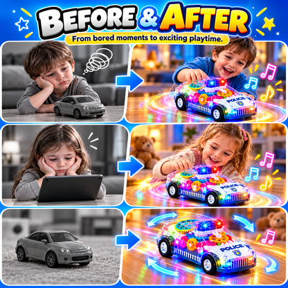 🚓 Light-Up Transparent Gear Police Car – Interactive Moving Gear Toy