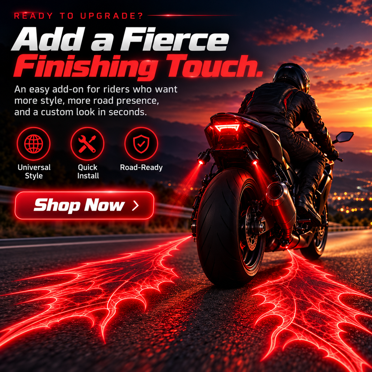 🏍️🦇 Motorcycle Bat-Wing Laser Projection Lights – Bold Red Ground Effect, Dual Adjustable Projectors 🔥