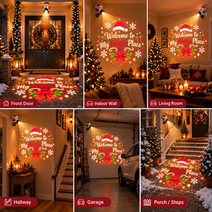 🎅 Santa Christmas Welcome Projector – Colorful Holiday Greeting Light with Adjustable Projection & Remote Power Control