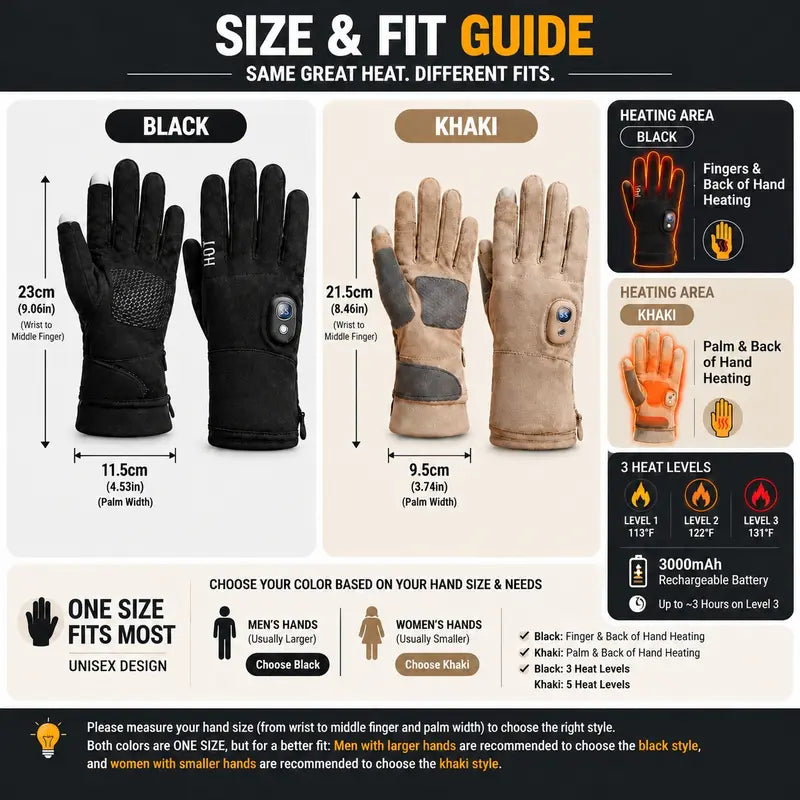 🔥 Rechargeable Heated Gloves — 3000mAh Battery, 3 Heat Levels & Touchscreen Control